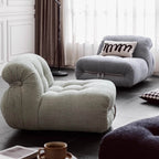 Beige boucle armless sofa with stainless steel frame, stylish and modern design