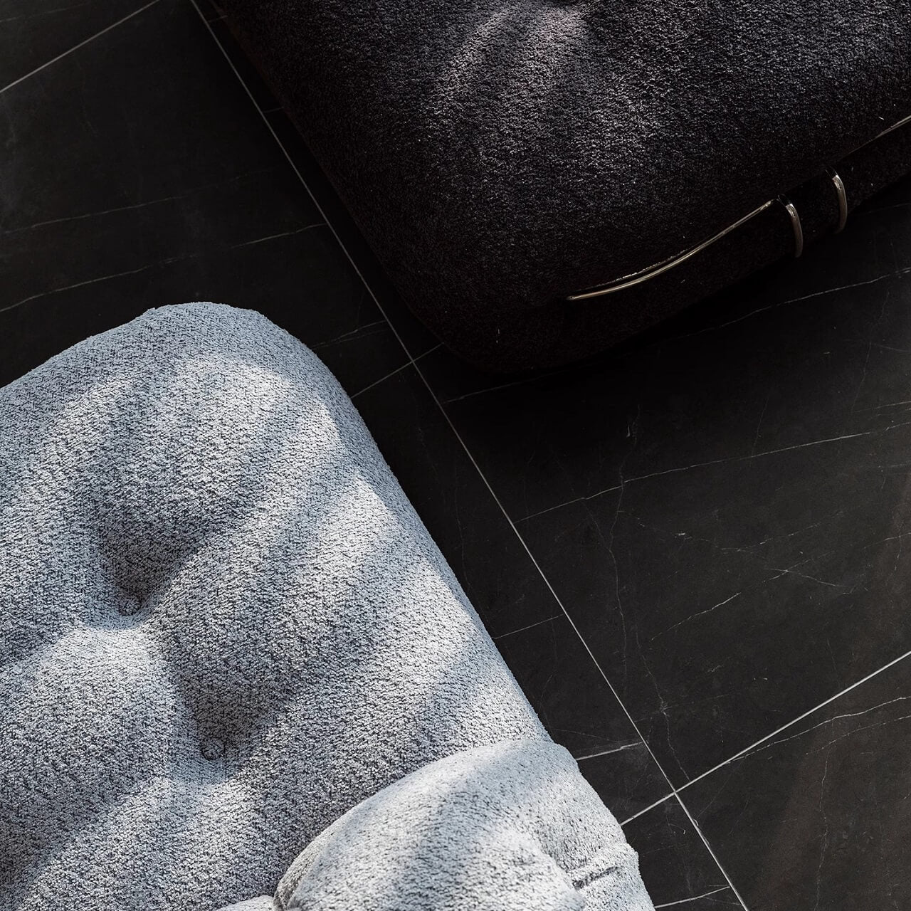 Beige boucle armless sofa with stainless steel frame, stylish and modern design