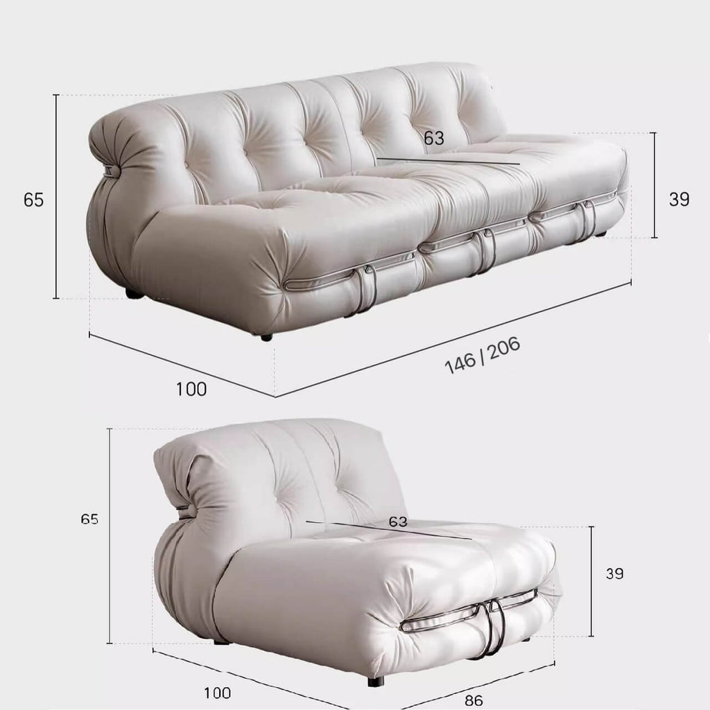 Beige boucle armless sofa with stainless steel frame, stylish and modern design dimensions