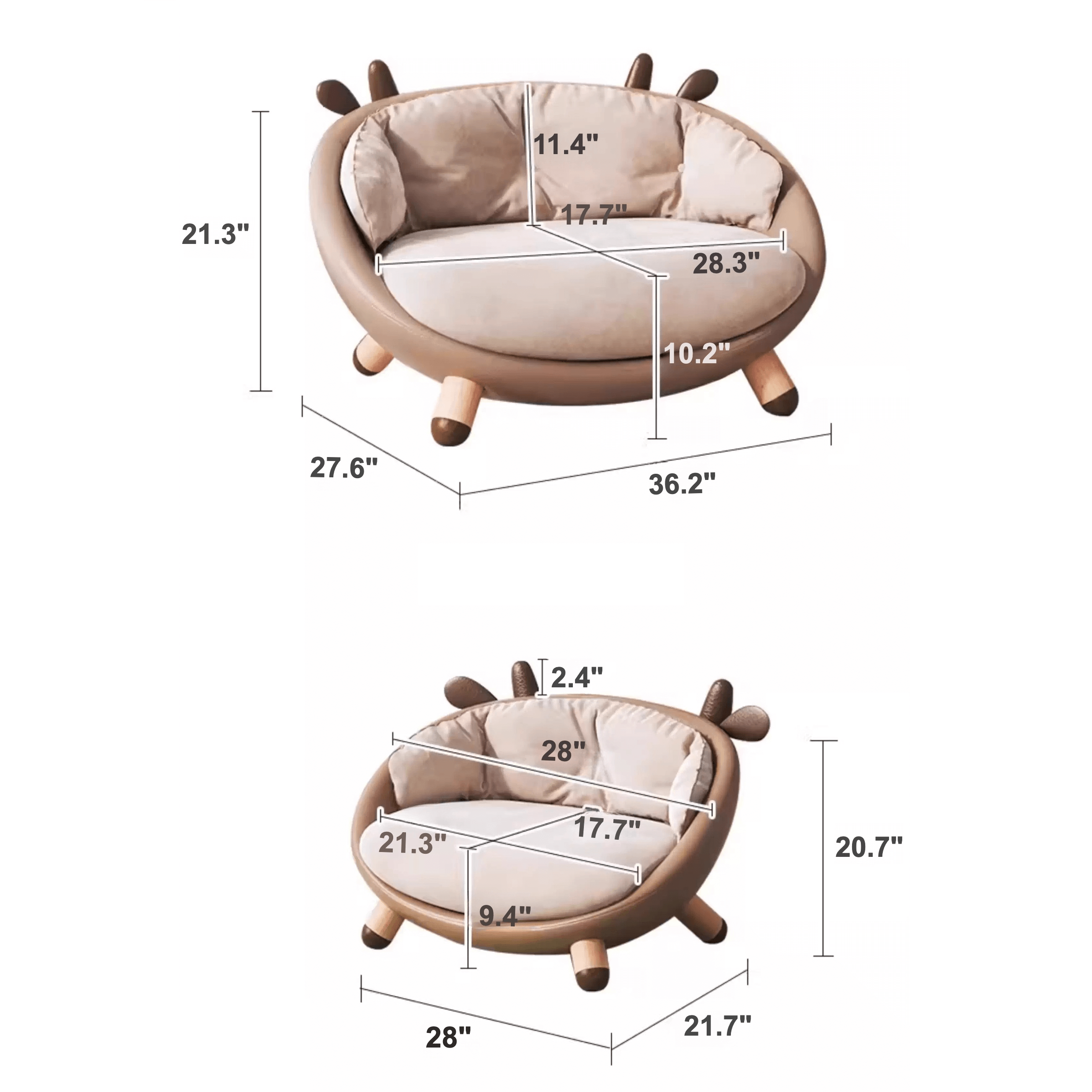 Children's Sofa Chair With Soft Velvet And Deer Design Dimensions