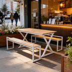 Clean-Lined Outdoor Dining Bench Set in Weather-Ready Composite Wood