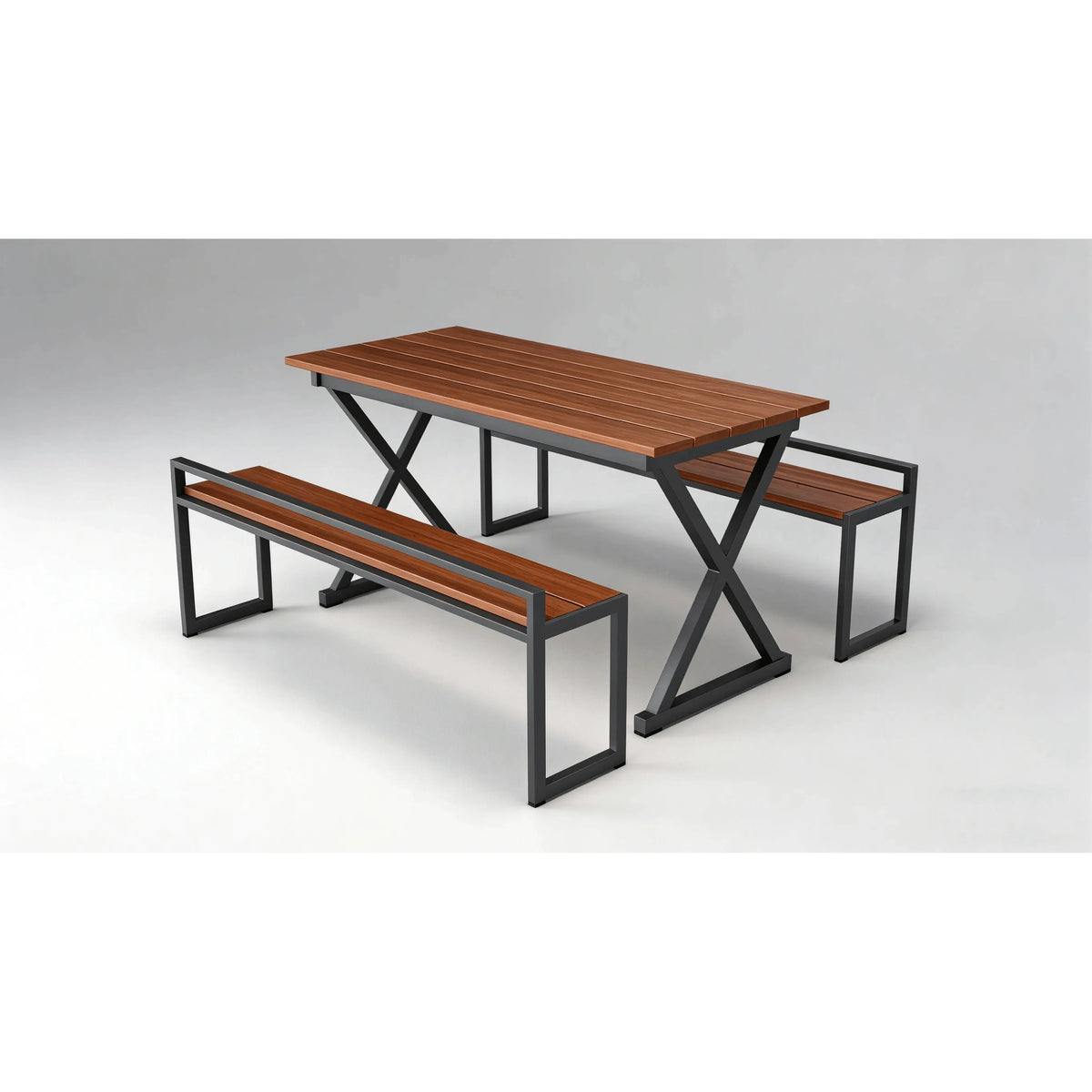 Clean-Lined Outdoor Dining Bench Set in Weather-Ready Composite Wood