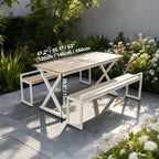 Clean-Lined Outdoor Dining Bench Set in Weather-Ready Composite Wood Dimensions