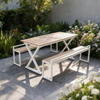 Clean-Lined Outdoor Dining Bench Set in Weather-Ready Composite Wood Main Product Image
