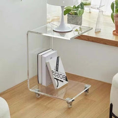 Clear Acrylic C-Shaped Accent Table with Wheels