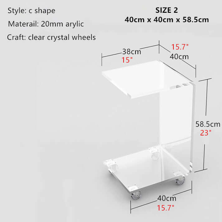 Clear Acrylic C-Shaped Accent Table with Wheels