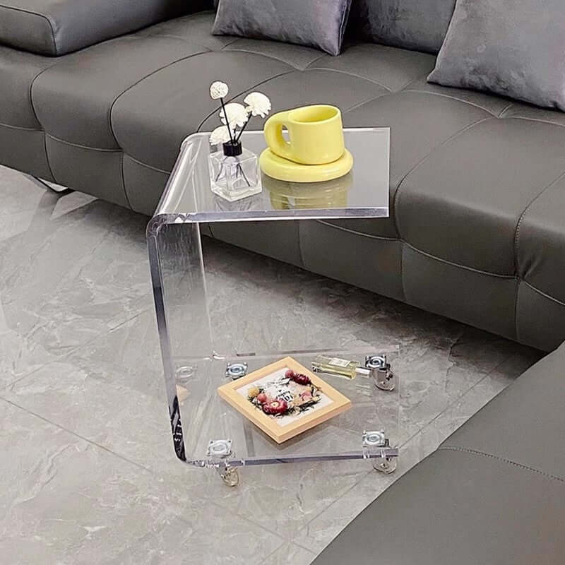 Clear Acrylic C-Shaped Accent Table with Wheels Main Product Image Image principale du produit