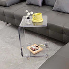 Clear Acrylic C-Shaped Accent Table with Wheels Main Product Image