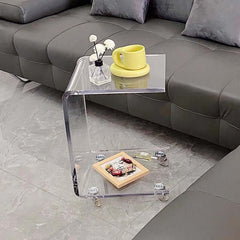 Clear Acrylic C-Shaped Accent Table with Wheels Main Product Image
