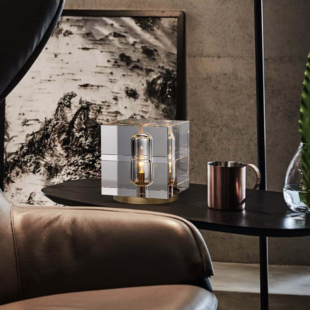 Clear Crystal Table Lamp with Gold Brass Base - Modern Bedside Lighting