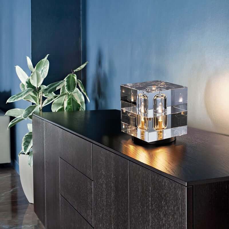 Clear Crystal Table Lamp with Gold Brass Base - Modern Bedside Lighting