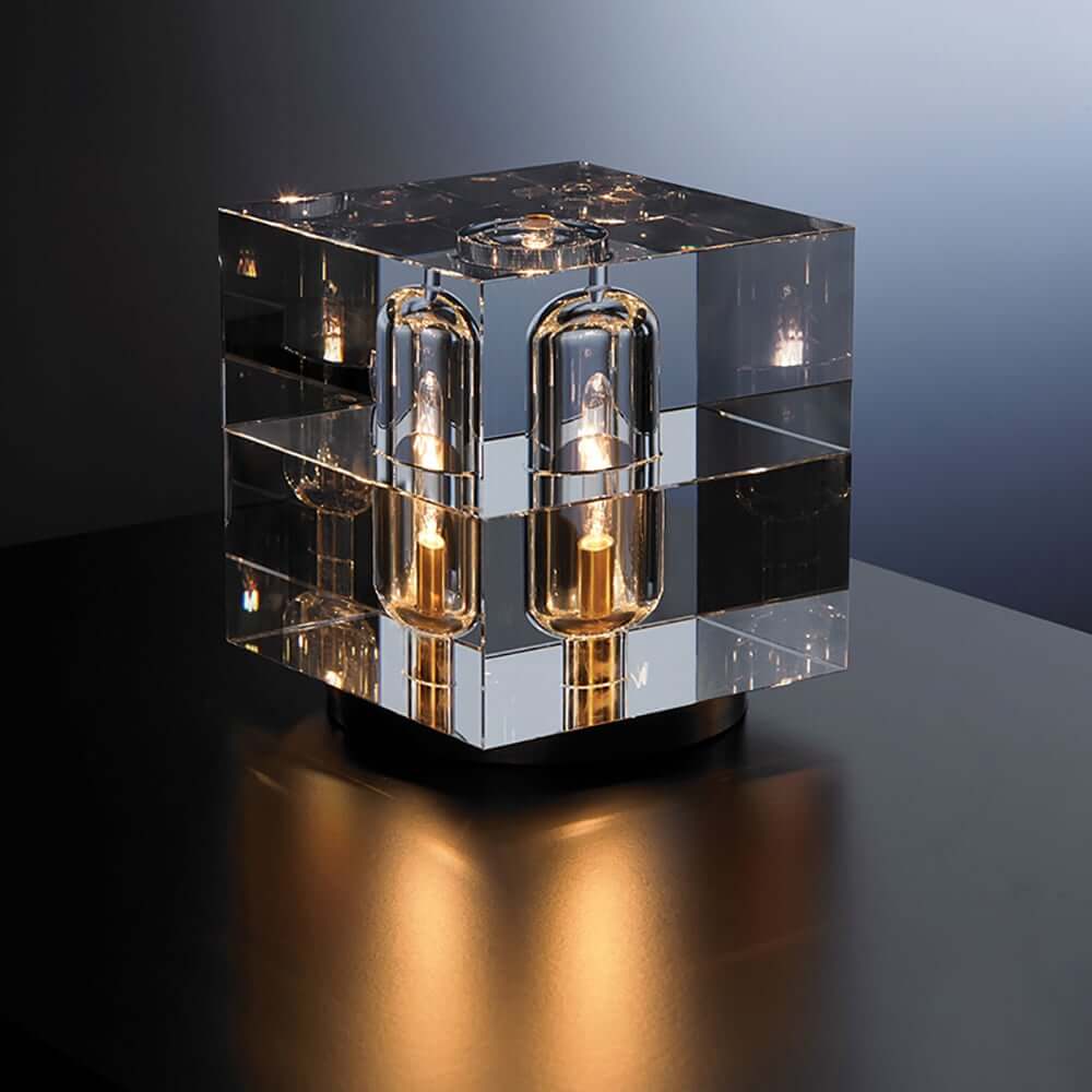 Clear Crystal Table Lamp with Gold Brass Base - Modern Bedside Lighting