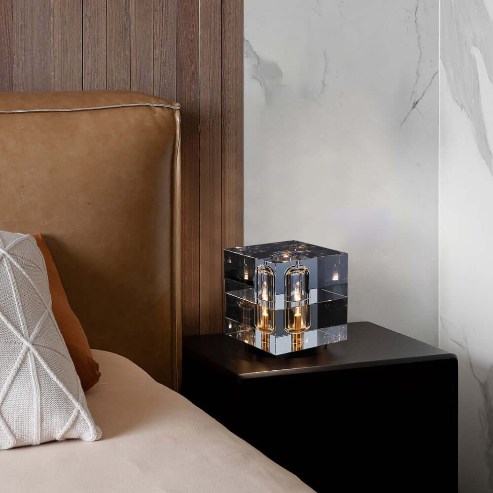 Clear Crystal Table Lamp with Gold Brass Base - Modern Bedside Lighting
