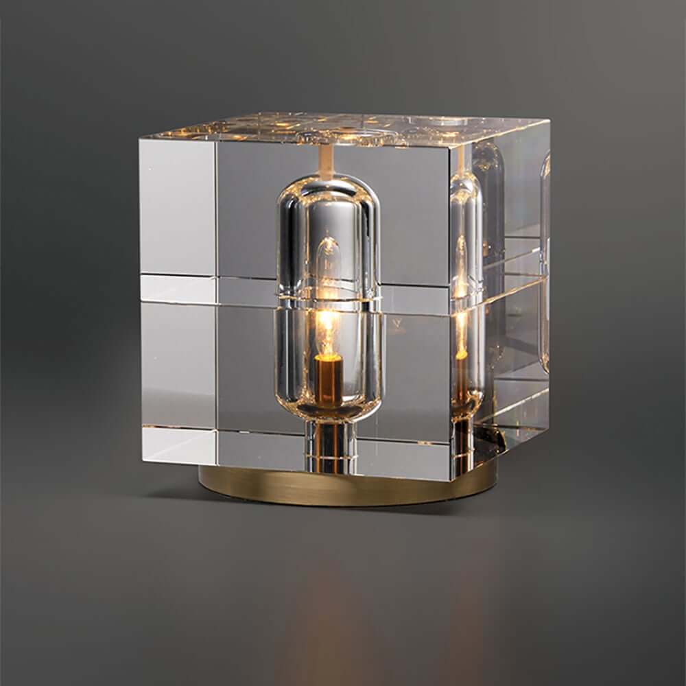 Clear Crystal Table Lamp with Gold Brass Base - Modern Bedside Lighting