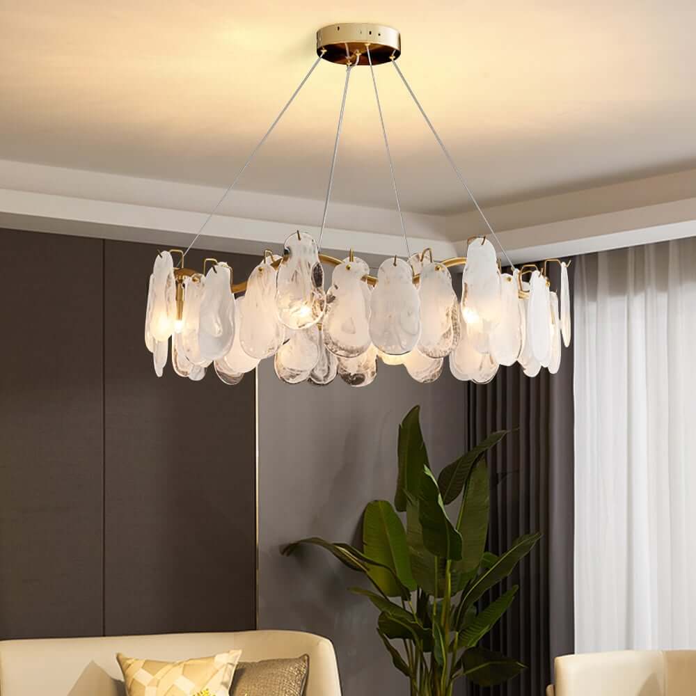 Cloud 8-Light Tiered Modern Chandelier with Glass Accents and Adjustable Height