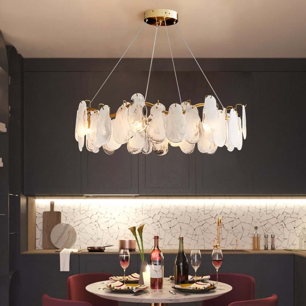 Cloud 8-Light Tiered Modern Chandelier with Glass Accents and Adjustable Height