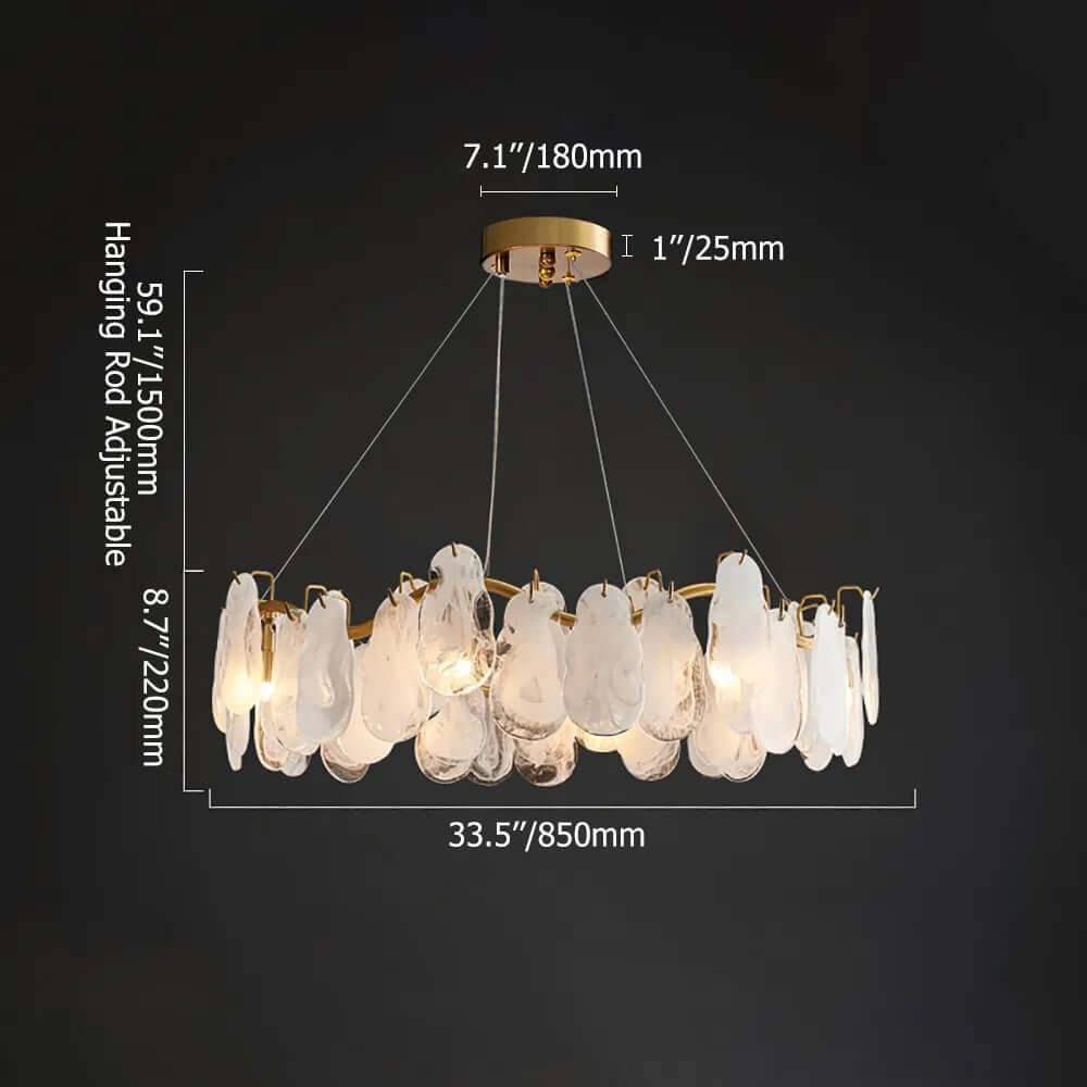 Cloud 8-Light Tiered Modern Chandelier with Glass Accents and Adjustable Height Dimensions