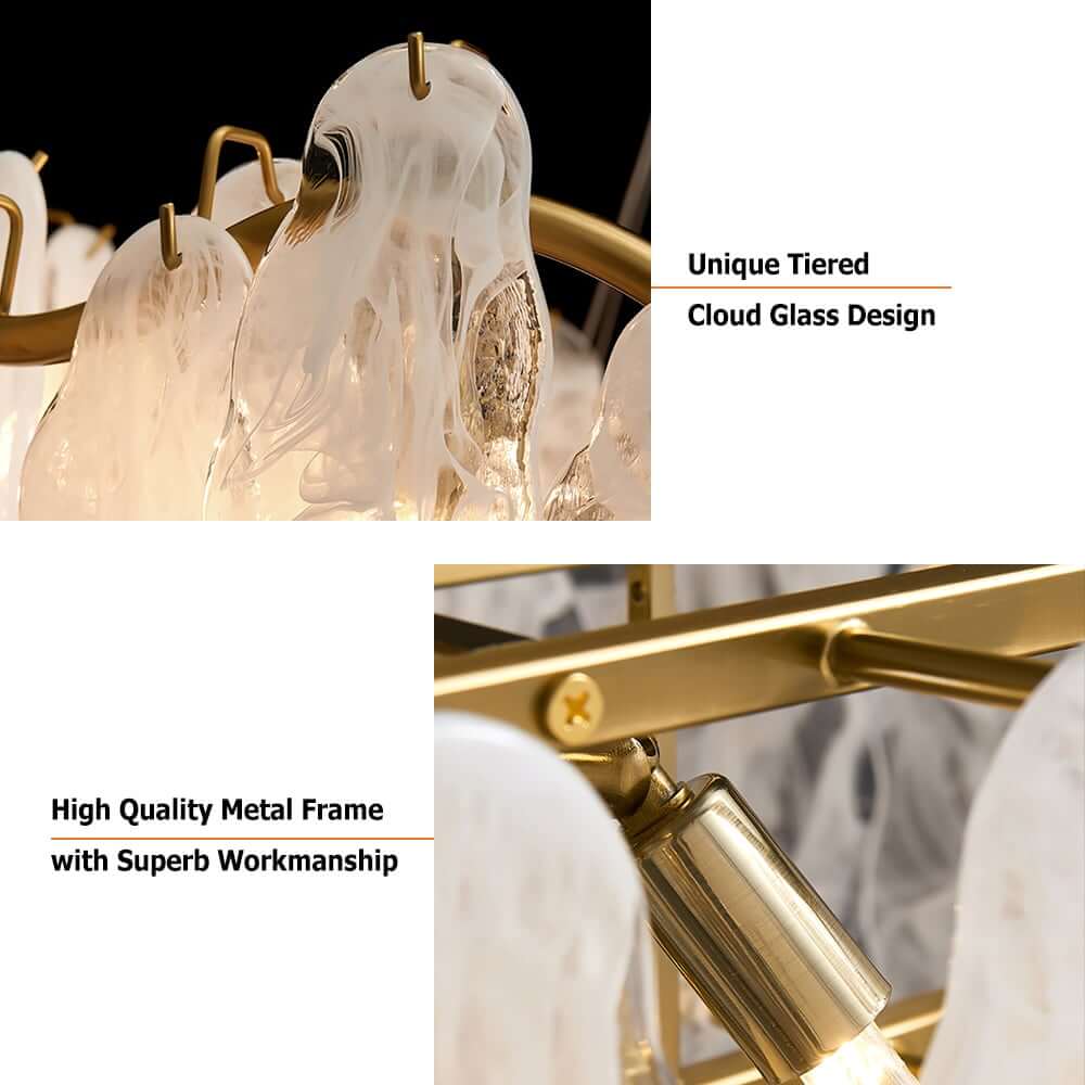 Cloud 8-Light Tiered Modern Chandelier with Glass Accents and Adjustable Height