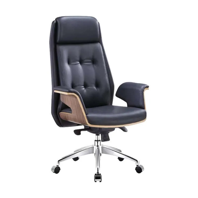 Cloud Executive Office Chair – Faux Leather High-Back Design with Wood Accents
