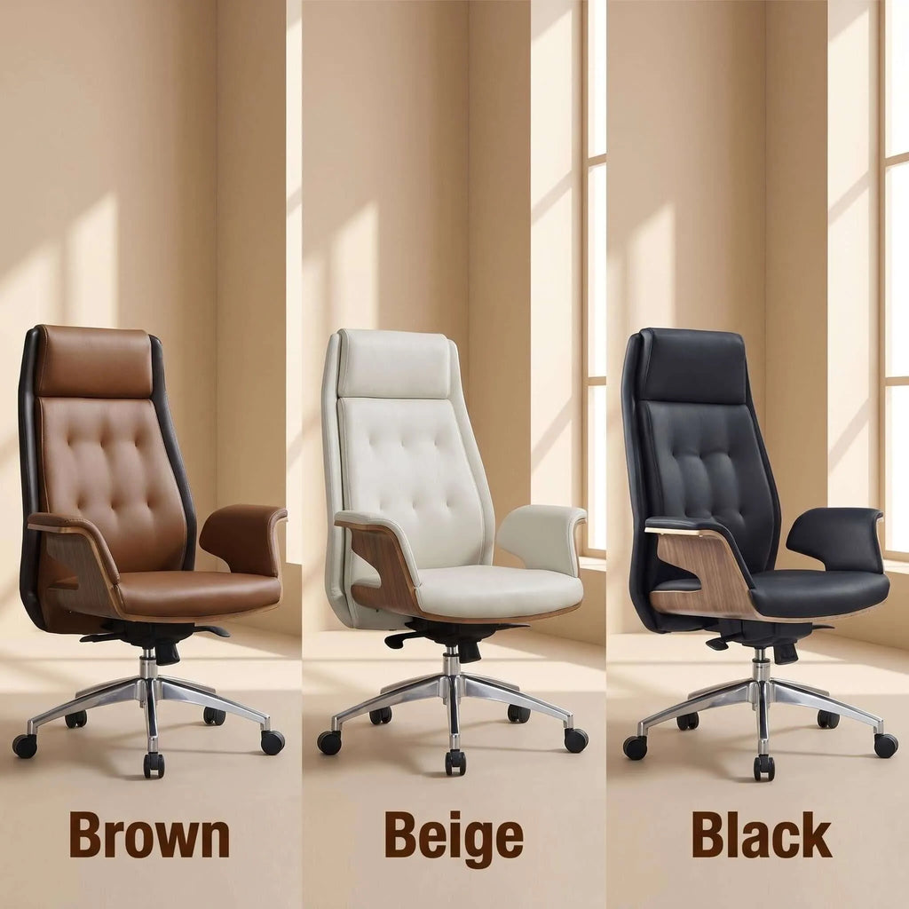 Cloud Executive Office Chair – Faux Leather High-Back Design with Wood Accents