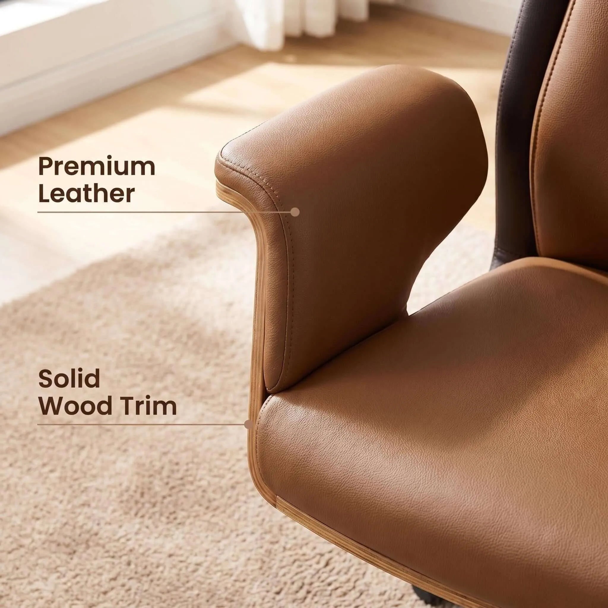 Cloud Executive Office Chair – Faux Leather High-Back Design with Wood Accents