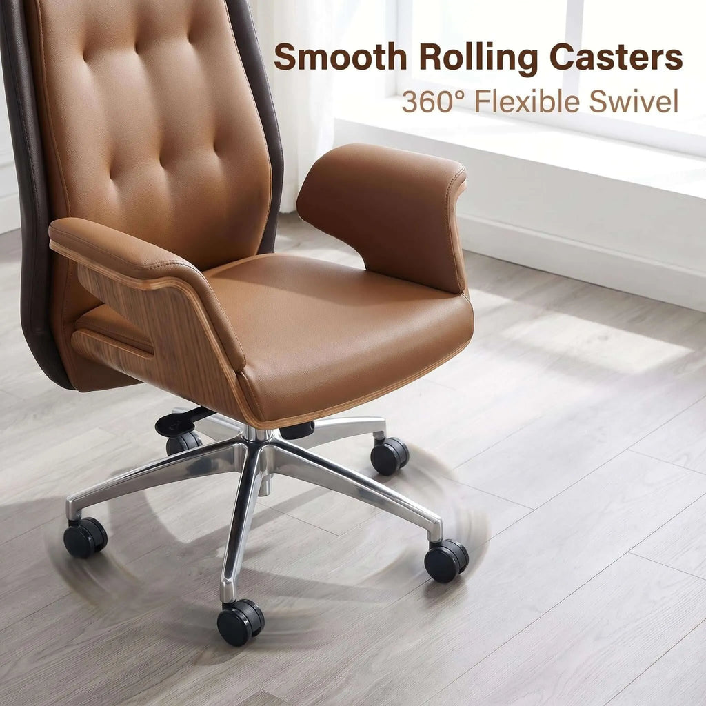 Cloud Executive Office Chair – Faux Leather High-Back Design with Wood Accents
