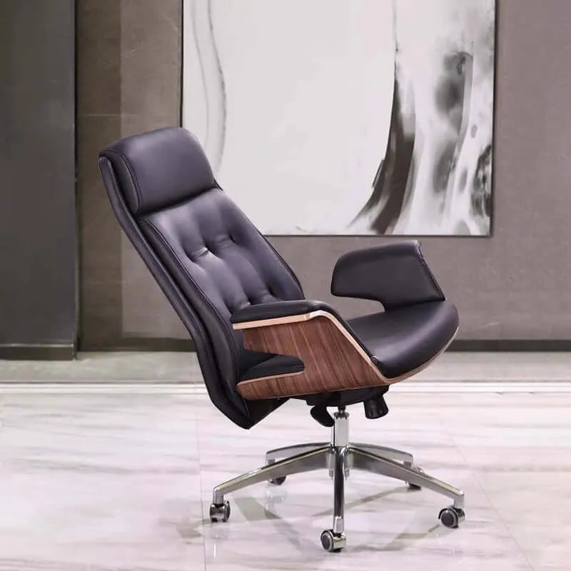 Cloud Executive Office Chair – Faux Leather High-Back Design with Wood Accents Image secondaire du produit