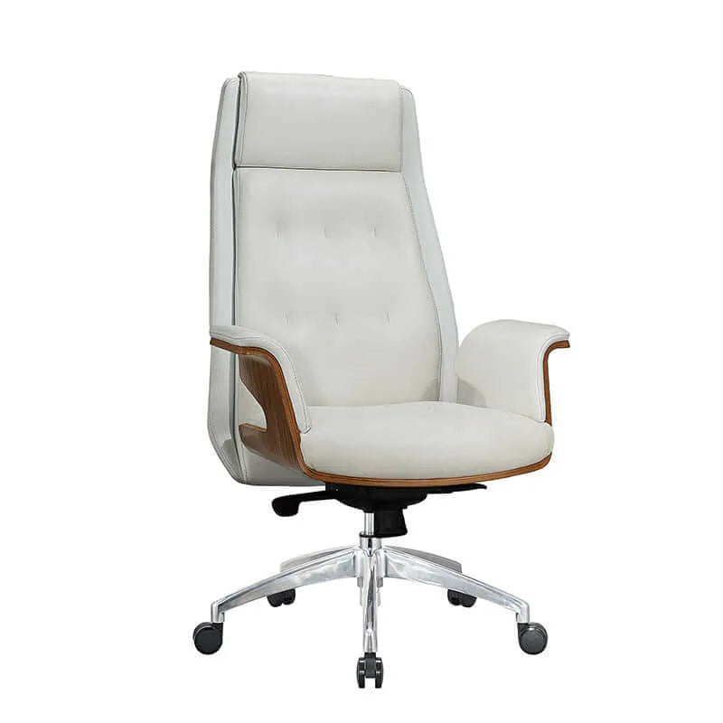 Cloud Executive Office Chair – Faux Leather High-Back Design with Wood Accents