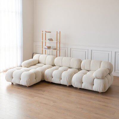 Cloud-Inspired Modular Boucle Sectional Sofa with Tufted Soft-Puff Design
