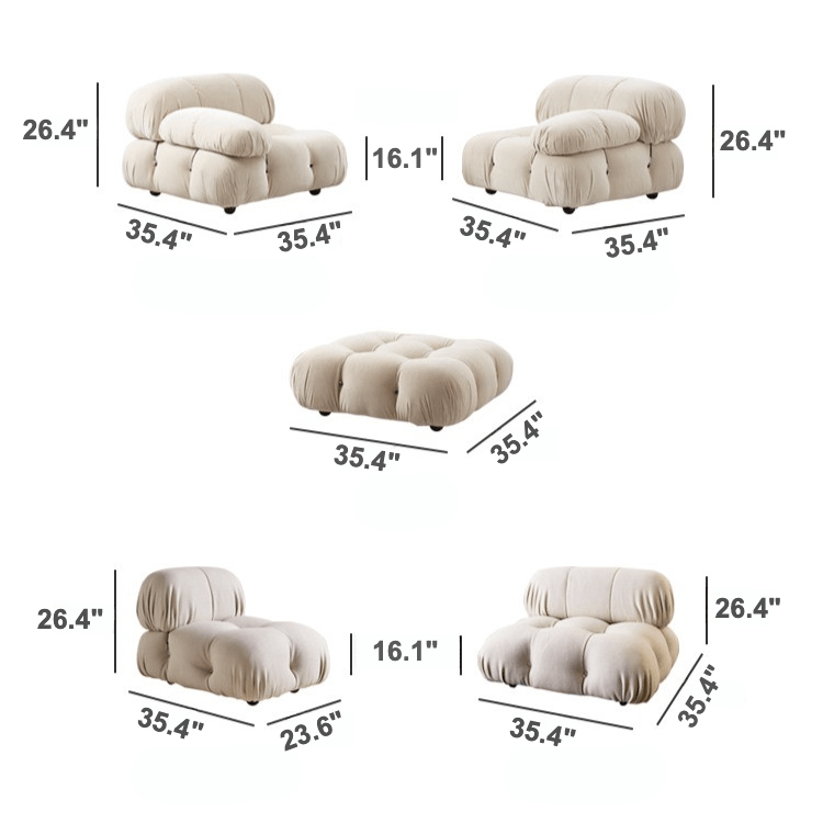 Cloud-Inspired Modular Boucle Sectional Sofa with Tufted Soft-Puff Design Dimensions