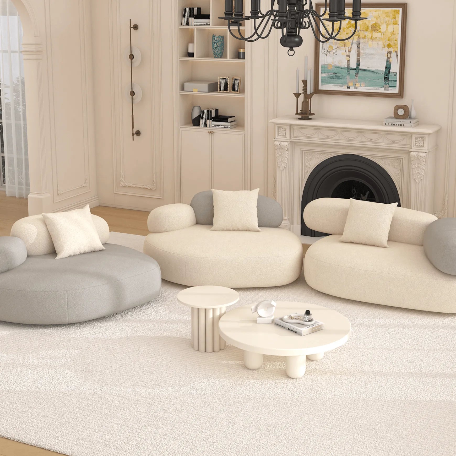 Cloud-Inspired Pebble Sofa in Lamb Velvet for Living Rooms