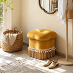 Cloud Petal Tassel Velvet Ottoman Stool for Bedroom Corners and Vanity