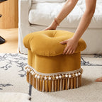 Cloud Petal Tassel Velvet Ottoman Stool for Bedroom Corners and Vanity