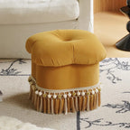 Cloud Petal Tassel Velvet Ottoman Stool for Bedroom Corners and Vanity