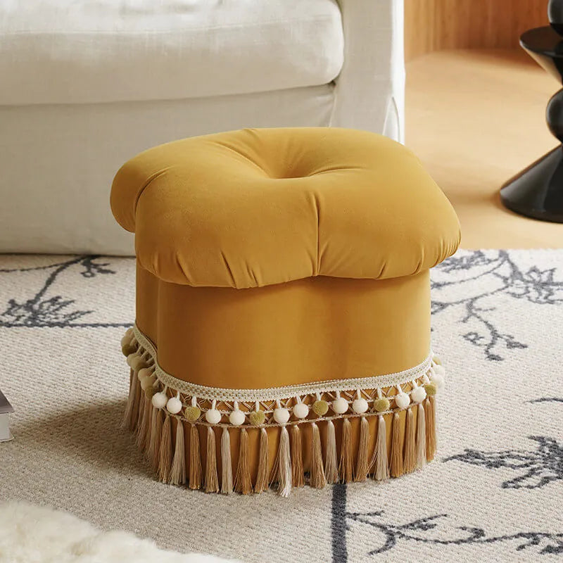 Cloud Petal Tassel Velvet Ottoman Stool for Bedroom Corners and Vanity