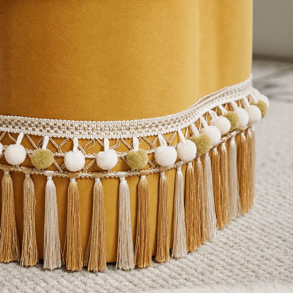 Cloud Petal Tassel Velvet Ottoman Stool for Bedroom Corners and Vanity