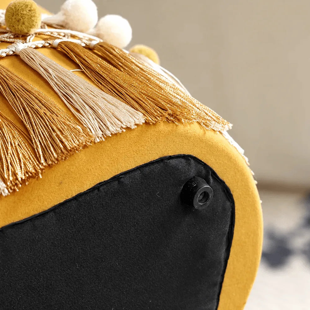Cloud Petal Tassel Velvet Ottoman Stool for Bedroom Corners and Vanity