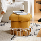 Cloud Petal Tassel Velvet Ottoman Stool for Bedroom Corners and Vanity