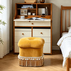 Cloud Petal Tassel Velvet Ottoman Stool for Bedroom Corners and Vanity