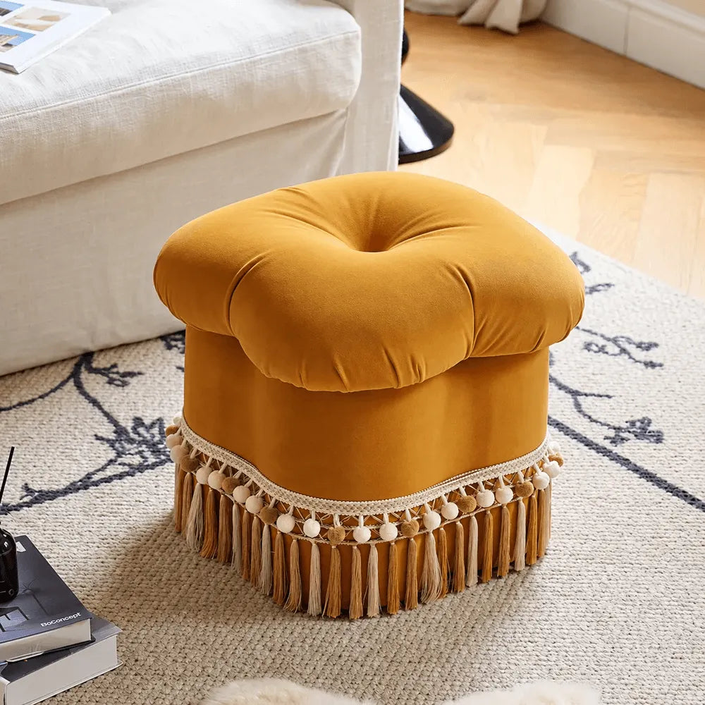 Cloud Petal Tassel Velvet Ottoman Stool for Bedroom Corners and Vanity Main Product Image