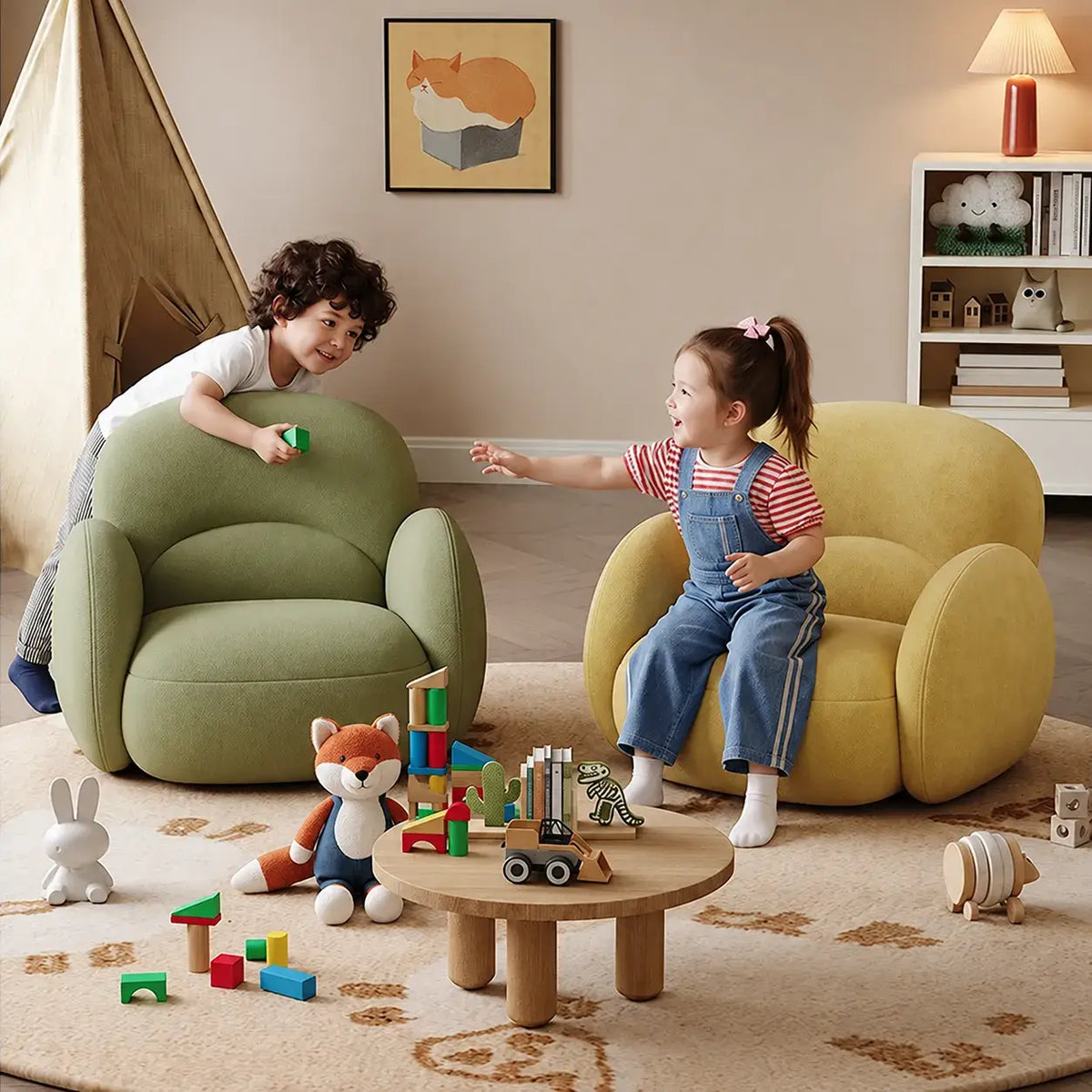 Cloud Silhouette Kids Accent Chair With Plush Curves for Reading Corners
