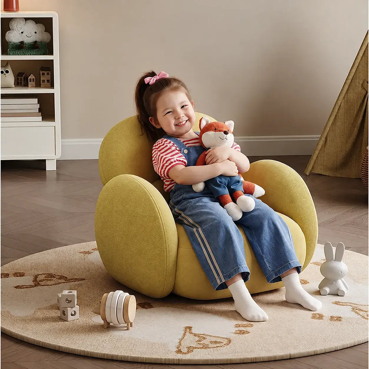 Cloud Silhouette Kids Accent Chair With Plush Curves for Reading Corners