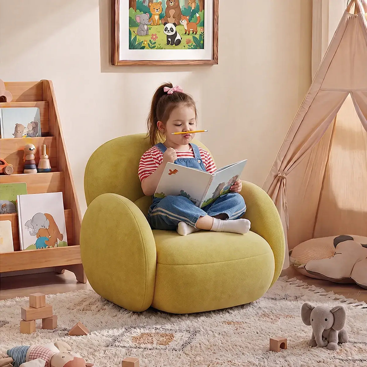 Cloud Silhouette Kids Accent Chair With Plush Curves for Reading Corners