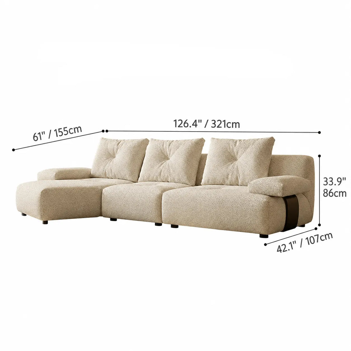 Cloudlike Modular Sofa with Textured Upholstery and Lounge-Ready Low Profile Dimensions