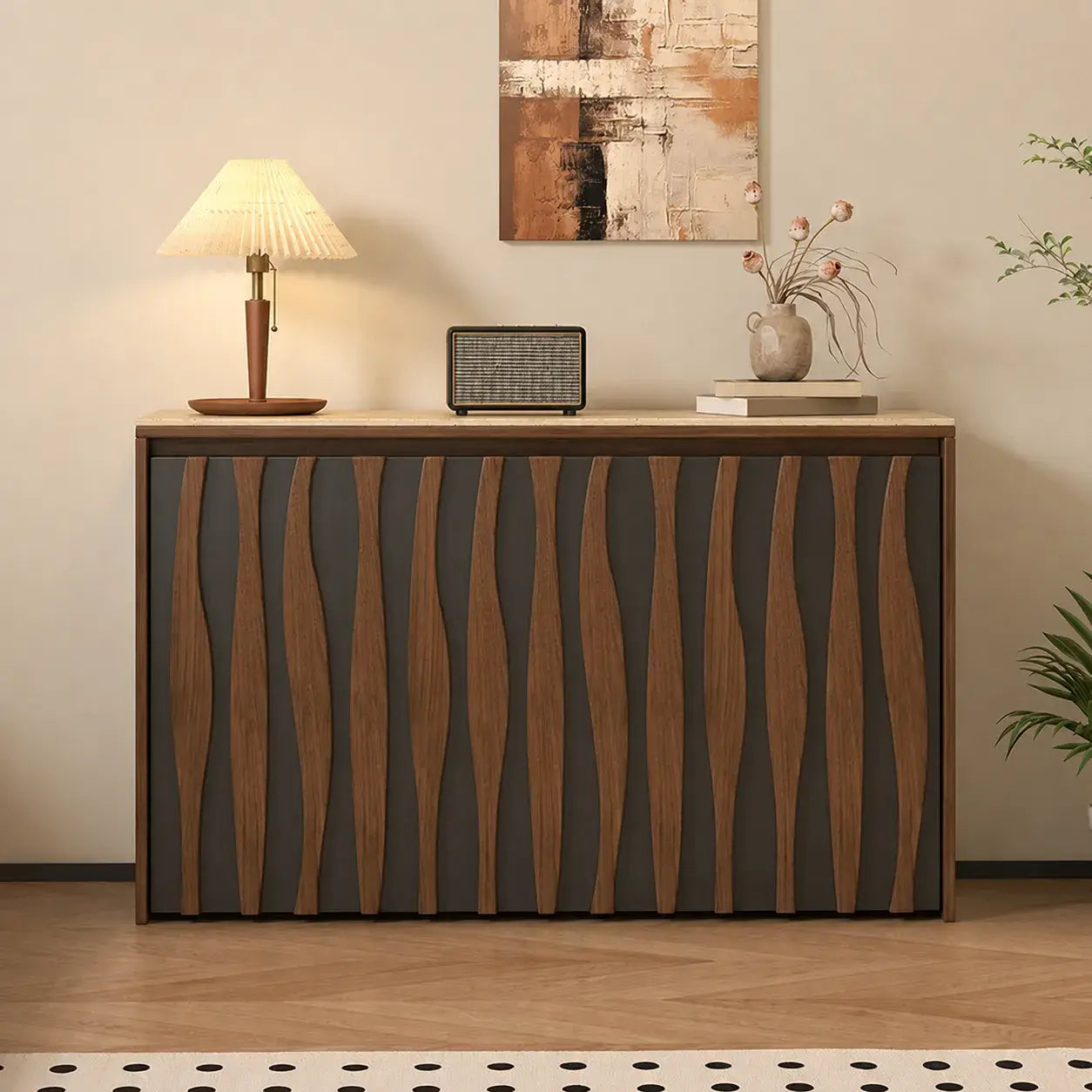 Coco Slim Convertible Folding Single Bed and Desk Combo, Textured Mid-Century Storage Cabinet