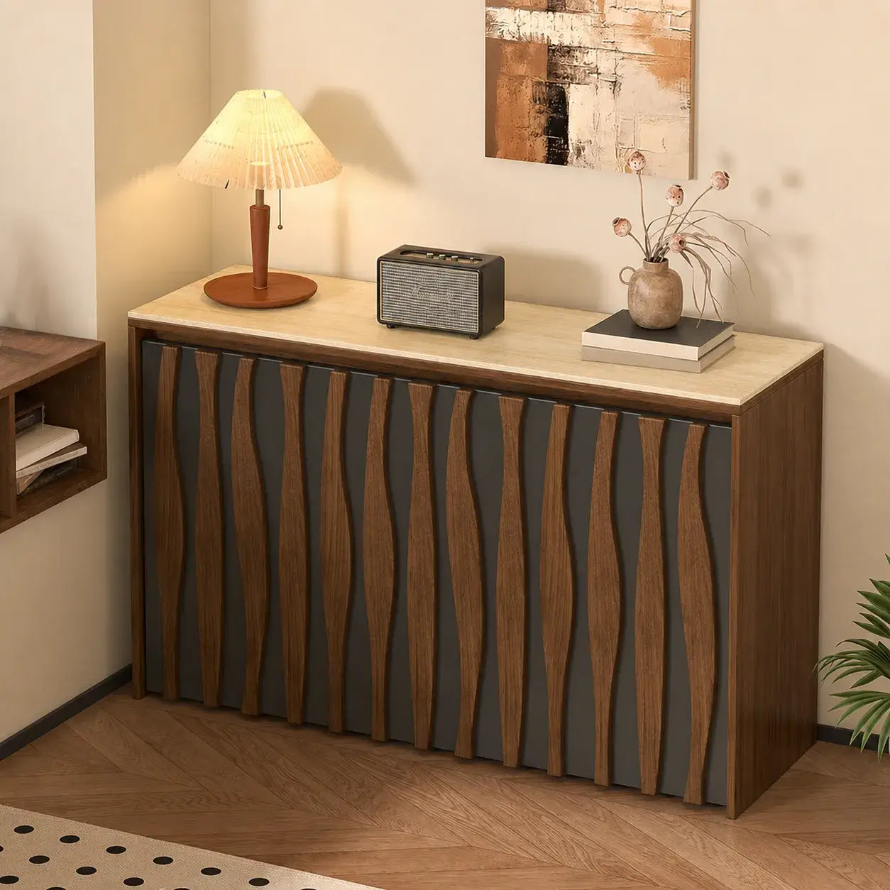 Coco Slim Convertible Folding Single Bed and Desk Combo, Textured Mid-Century Storage Cabinet Main Product Image Main image