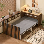 Coco Slim Convertible Folding Single Bed and Desk Combo, Textured Mid-Century Storage Cabinet