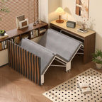 Coco Slim Convertible Folding Single Bed and Desk Combo, Textured Mid-Century Storage Cabinet