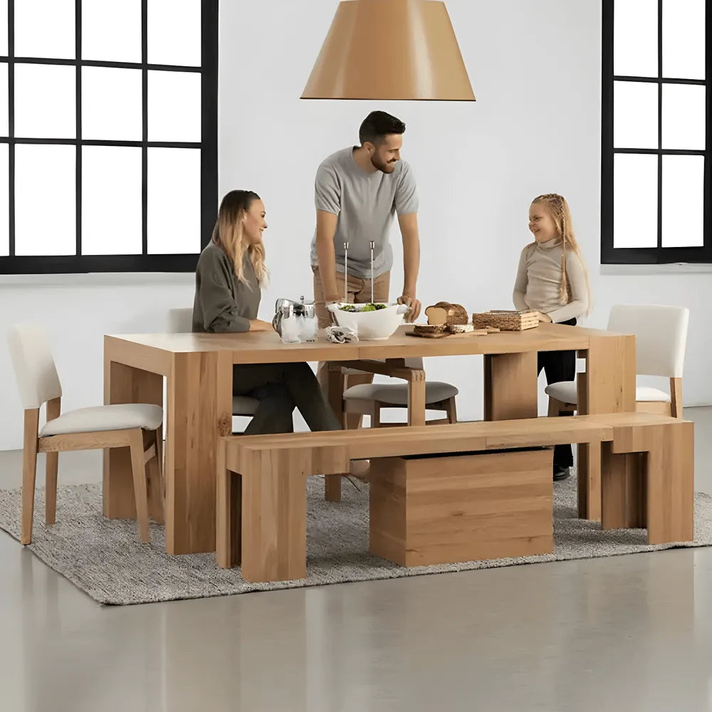 Coco Slim Dining Table, Extendable Ash Wood Console-to-Dining Design