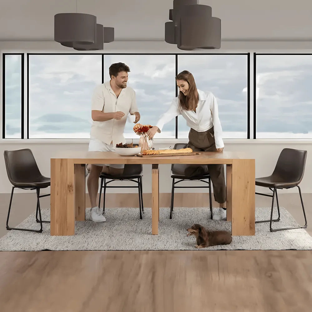 Coco Slim Dining Table, Extendable Ash Wood Console-to-Dining Design
